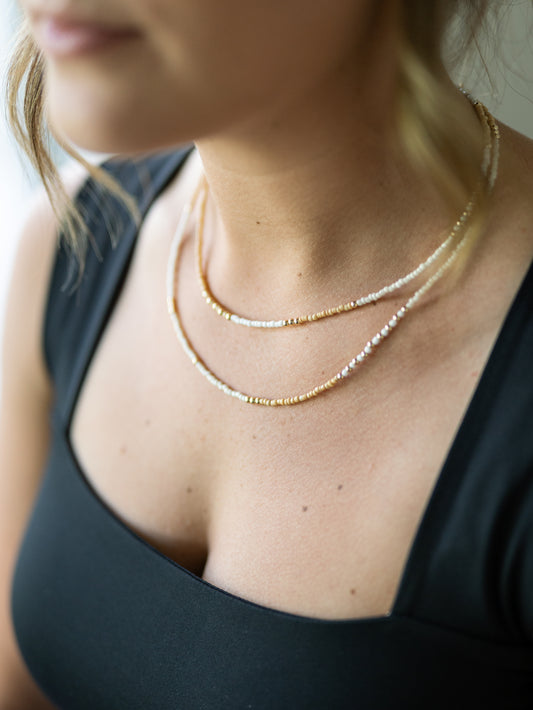 Gold Filled and Seed Bead Repeater Necklace - 34"
