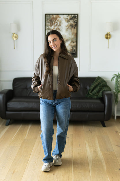 Bronwyn Vegan Leather Bomber Jacket