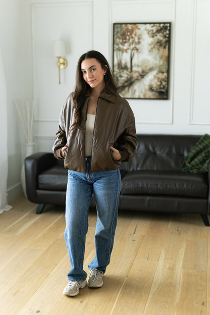 Bronwyn Vegan Leather Bomber Jacket