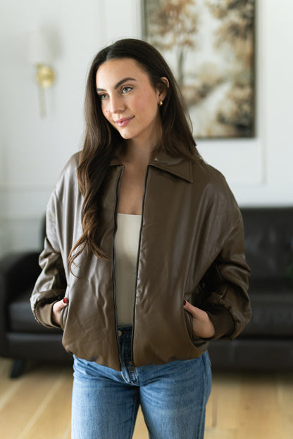 Bronwyn Vegan Leather Bomber Jacket