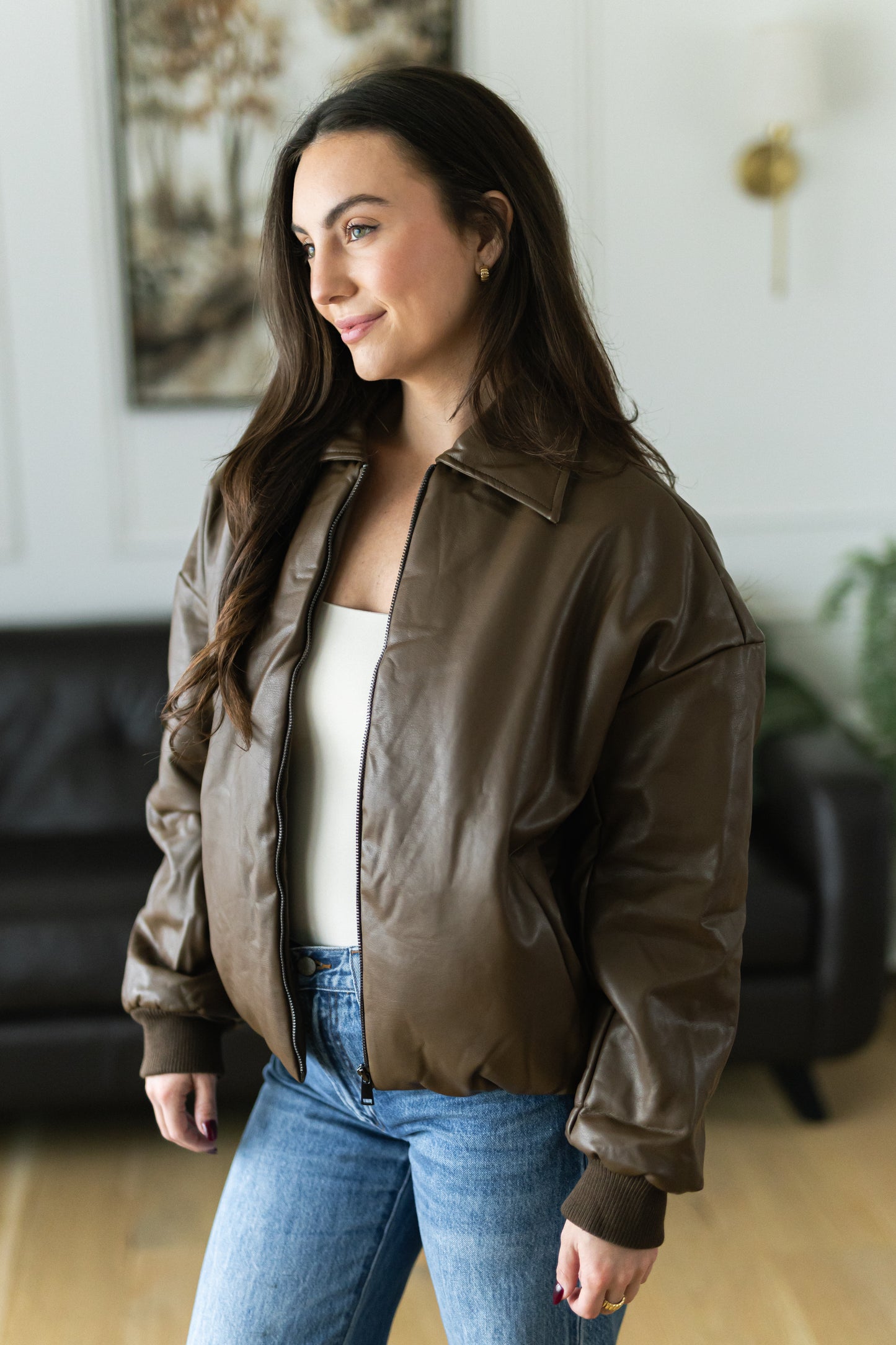 Bronwyn Vegan Leather Bomber Jacket