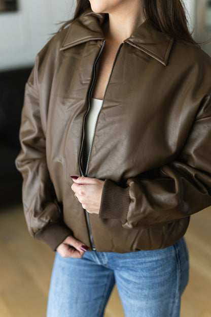 Bronwyn Vegan Leather Bomber Jacket